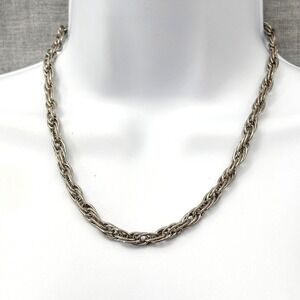Silvertone Byzantine Chain Necklace 18" Woven Link Spring Clasp Lightweight